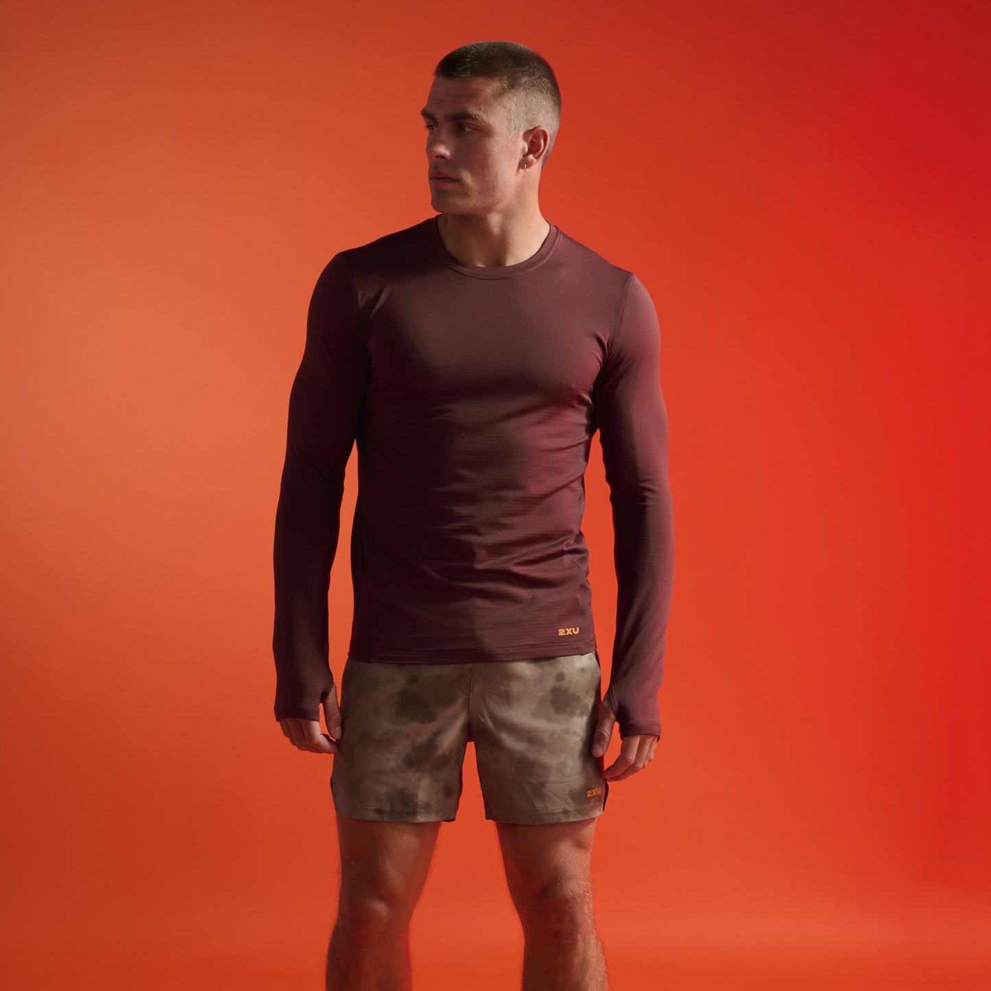 2XU Ignition Grid Base Layer | Earthberry / Tangerine Reflective | Mens