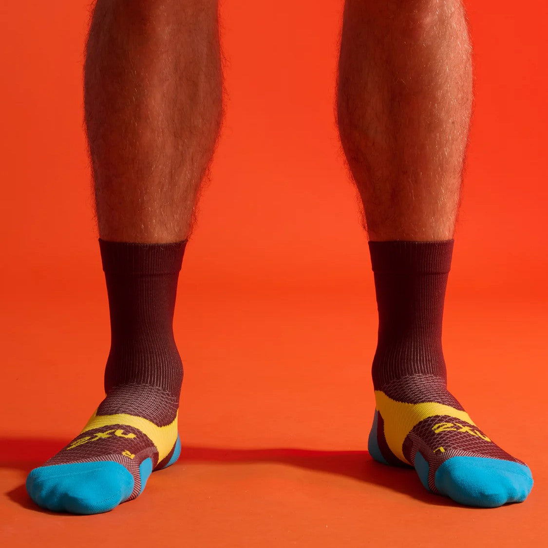 2XU Vectr Socks | Light Cushion | Crew Length | Earthberry / Wattle Mist