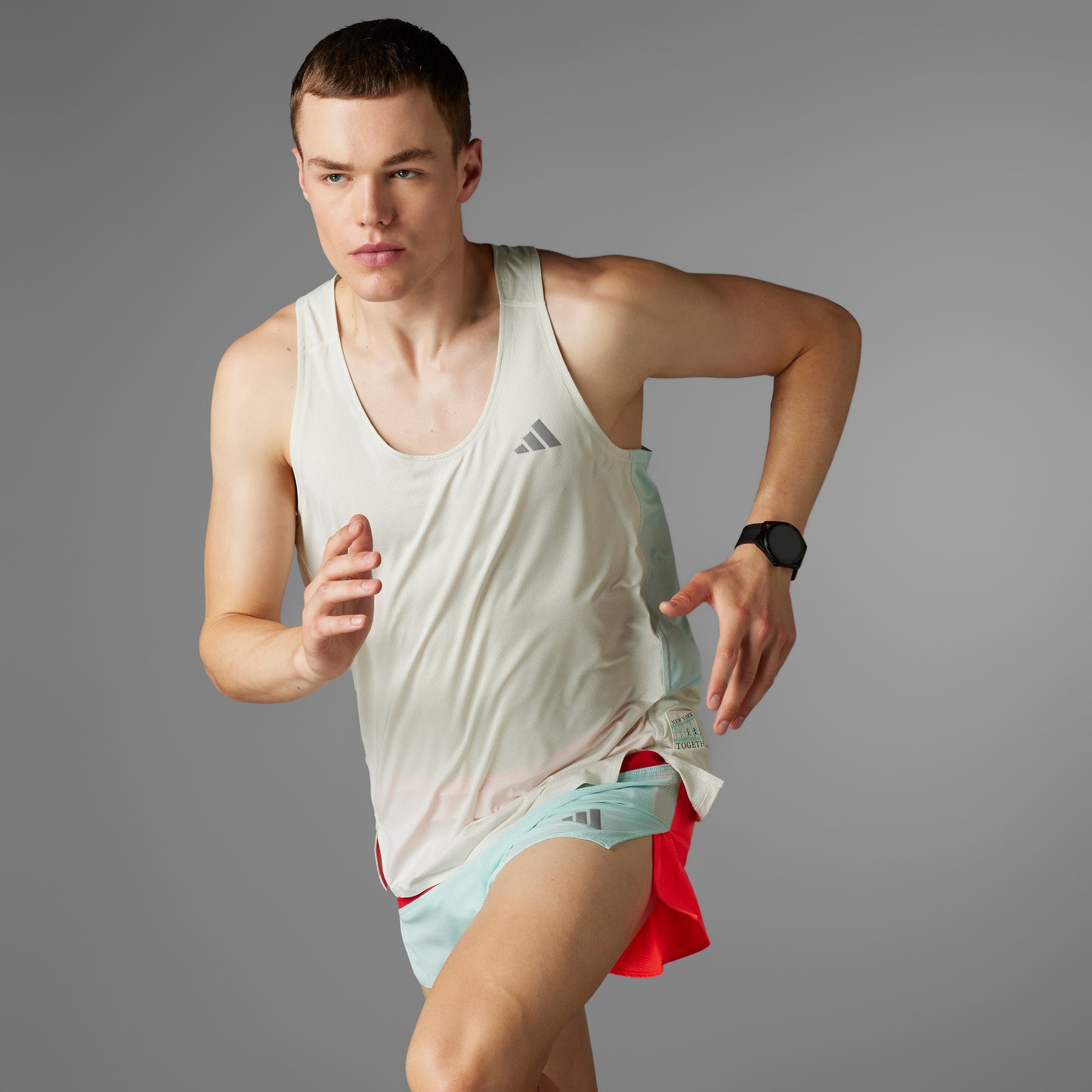 adidas NYC Running Singlet | Off White / Semi Flash Aqua | Mens