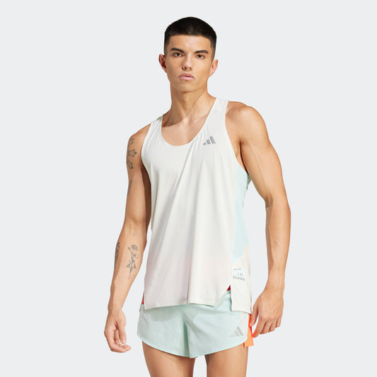 adidas NYC Running Singlet | Off White / Semi Flash Aqua | Mens