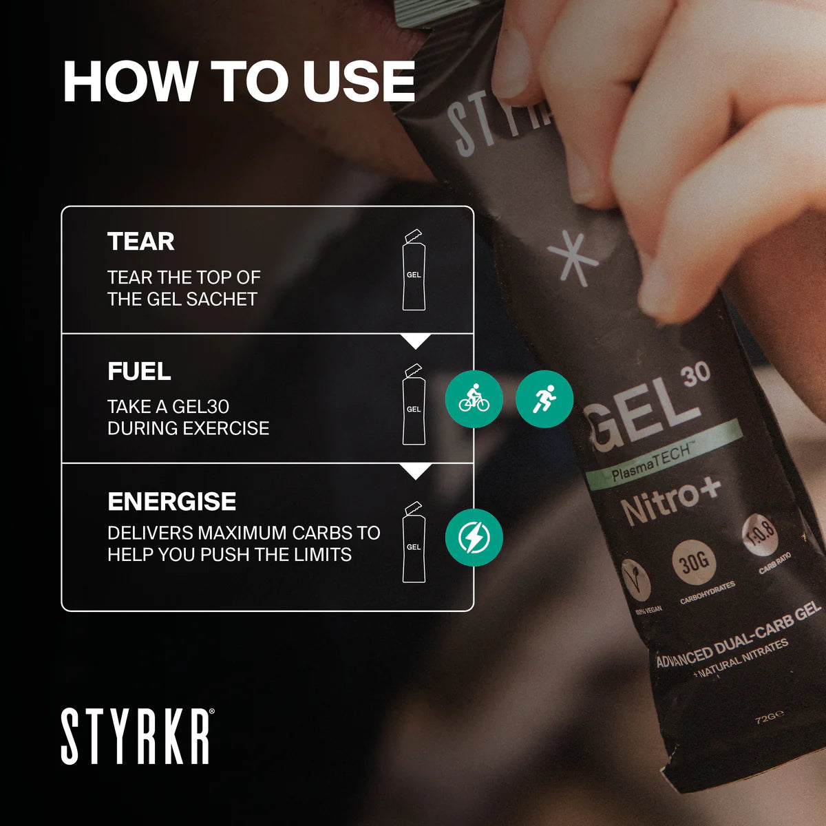 Styrkr Gel30 Nitro+ Dual-Carb Energy Gel