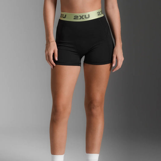 2XU Everyday Compression 3 inch Short Tights | Black / Cool Matcha | Womens