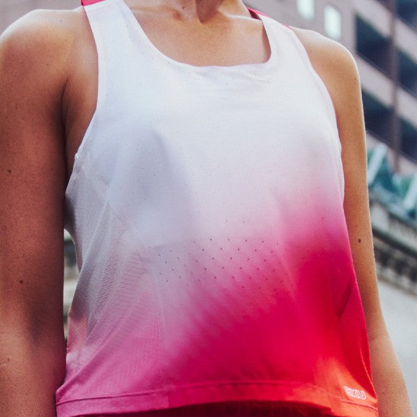 2XU Light Speed React Crop Singlet | Fuchsia Grad / White Reflective | Womens