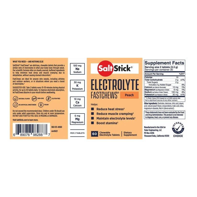 SaltStick Fast Chews Bottle of 60 | Perfectly Peach