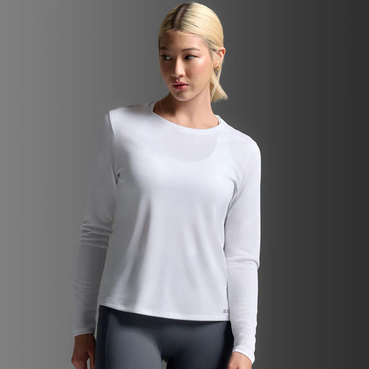 2XU Aero Mesh Long Sleeve Tee | White / Silver Reflective | Womens