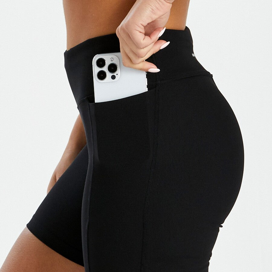abi and joseph Tiebreak Rib Dual Pocket Mid-Thigh Tight | Black | Womens