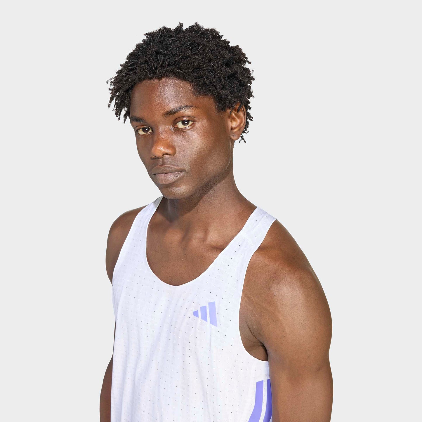 adidas Adizero Running Singlet | White / Solar Purple | Mens