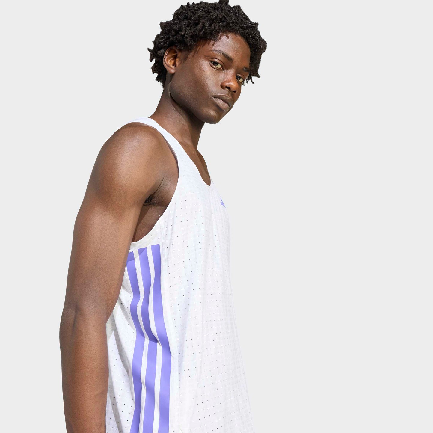 adidas Adizero Running Singlet | White / Solar Purple | Mens