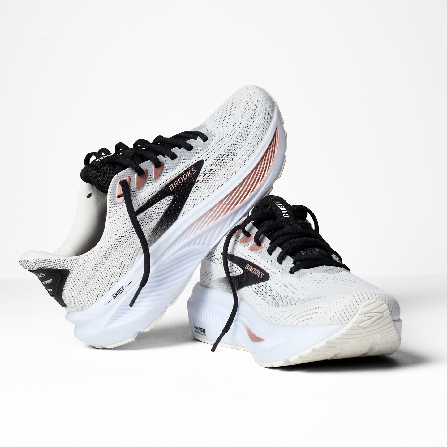 Brooks Ghost 17 | White / Black / Rose Gold | Womens