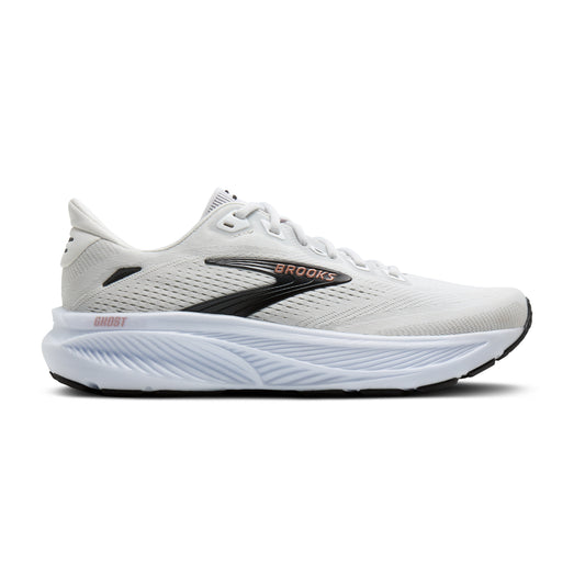 Brooks Ghost 18 Wide | White / Black / Rose Gold | Womens