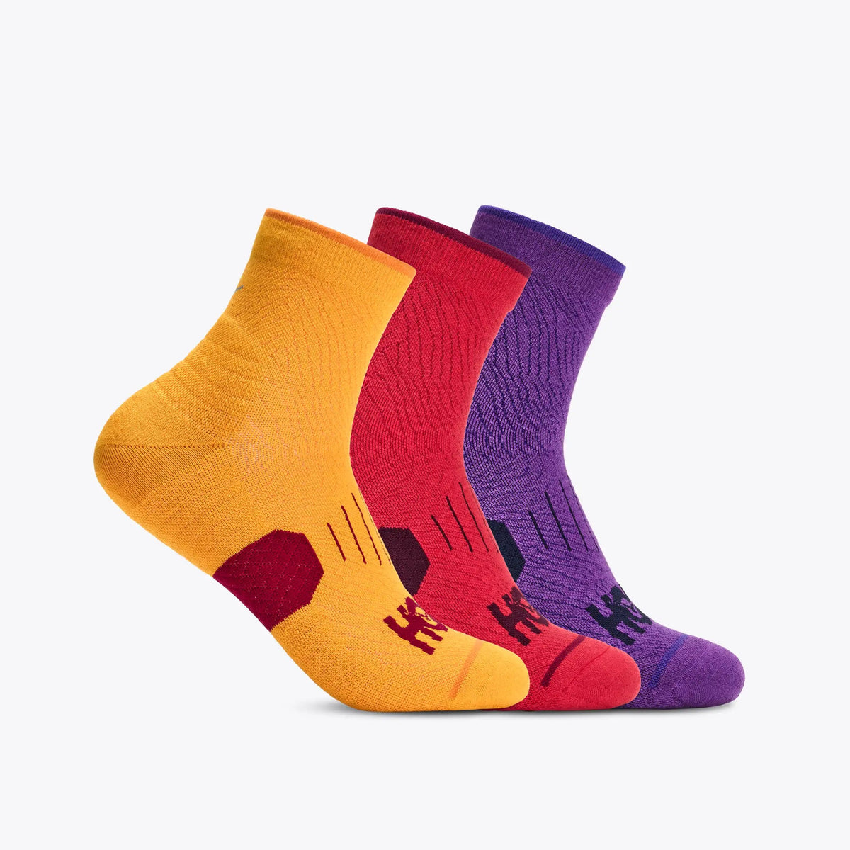 Hoka Quarter Run Sock | 3 Pack | Egg Yolk / Cerise / Virtual Violet