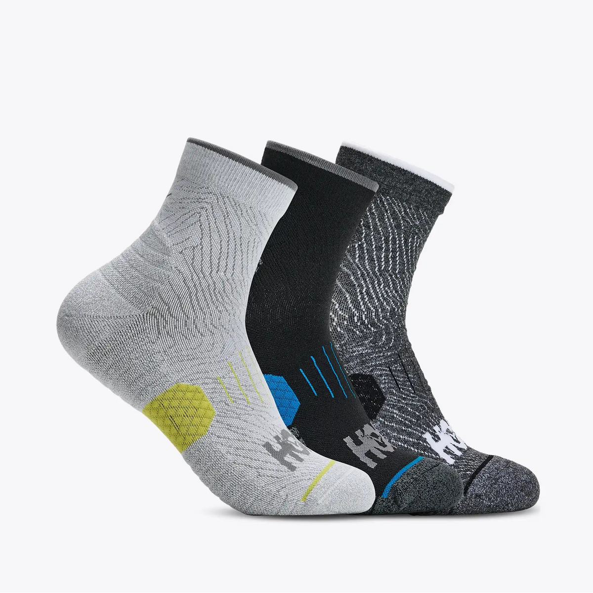 Hoka Quarter Run Sock | 3 Pack | White / Black / Grey