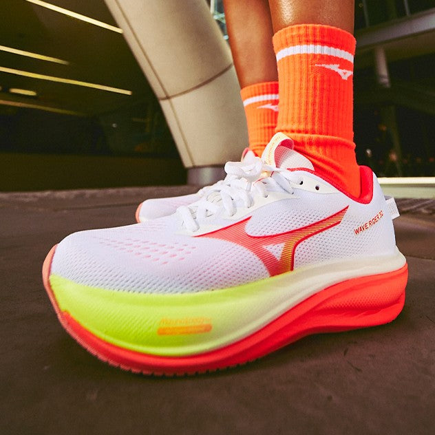Mizuno Wave Rider 30 | White / Flamingo Coral / Lime Pulp | Womens