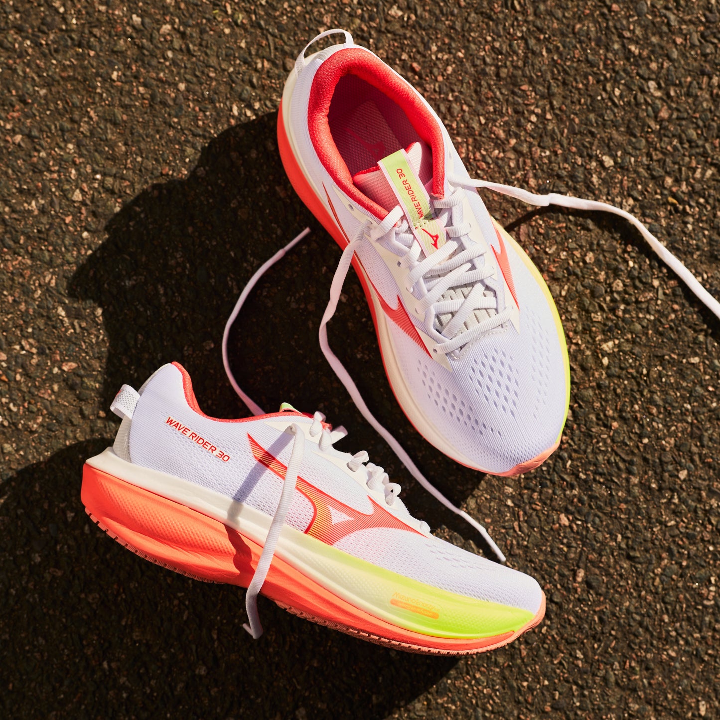 Mizuno Wave Rider 30 | White / Flamingo Coral / Lime Pulp | Womens