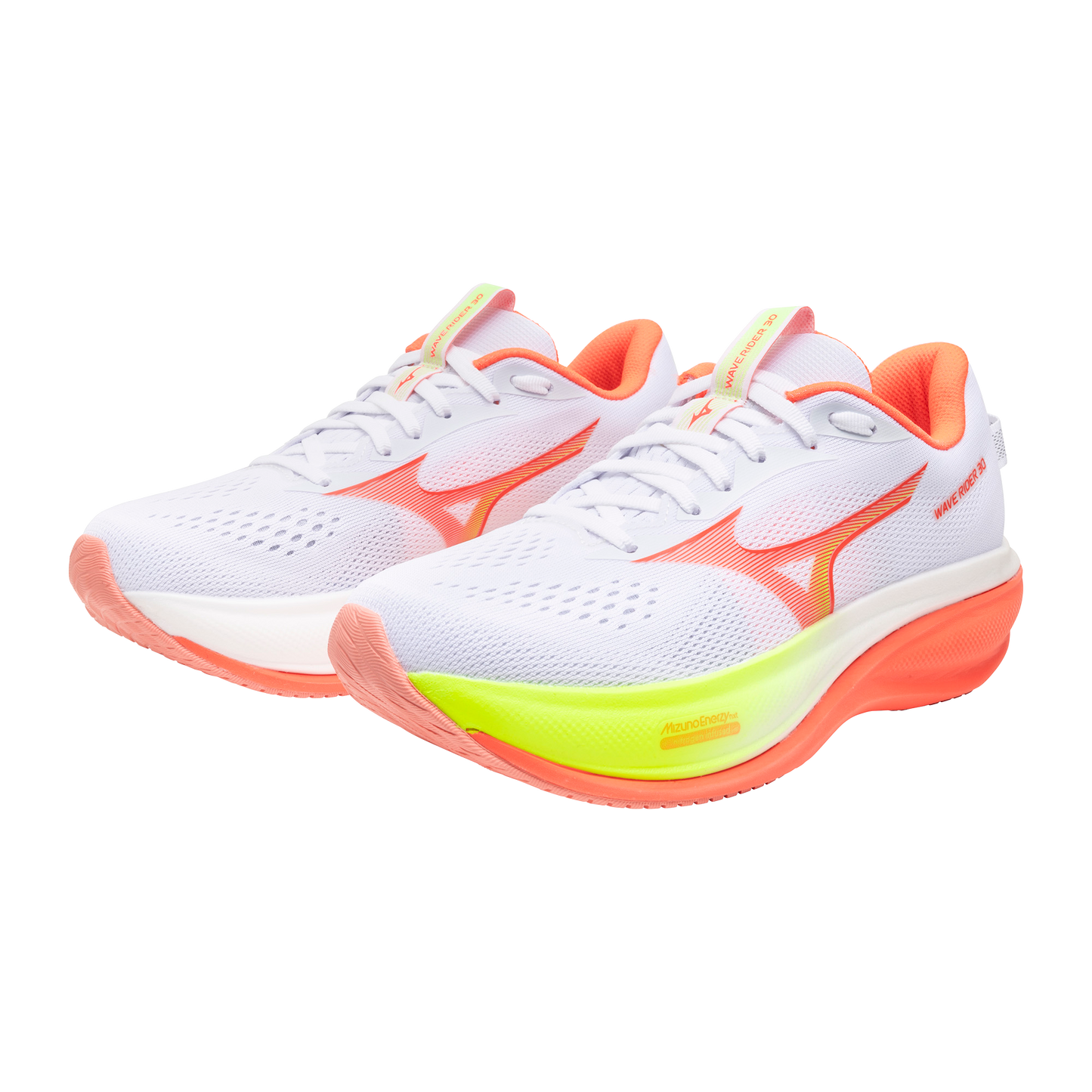 Mizuno Wave Rider 30 | White / Flamingo Coral / Lime Pulp | Womens