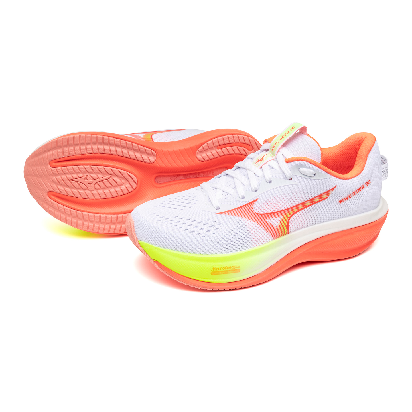 Mizuno Wave Rider 30 | White / Flamingo Coral / Lime Pulp | Womens