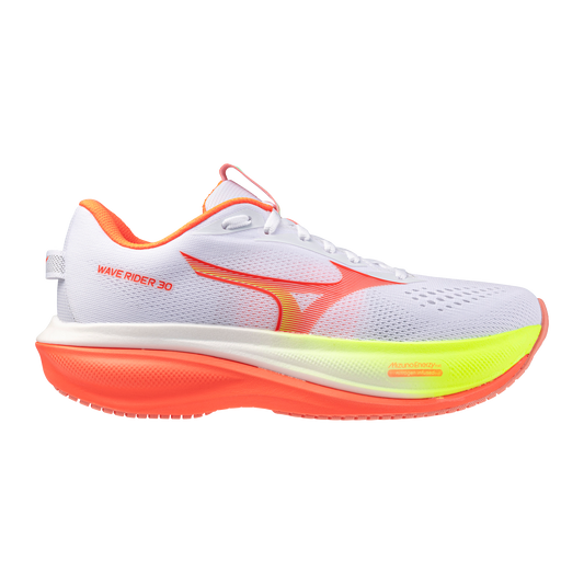 Mizuno Wave Rider 30 | White / Flamingo Coral / Lime Pulp | Womens
