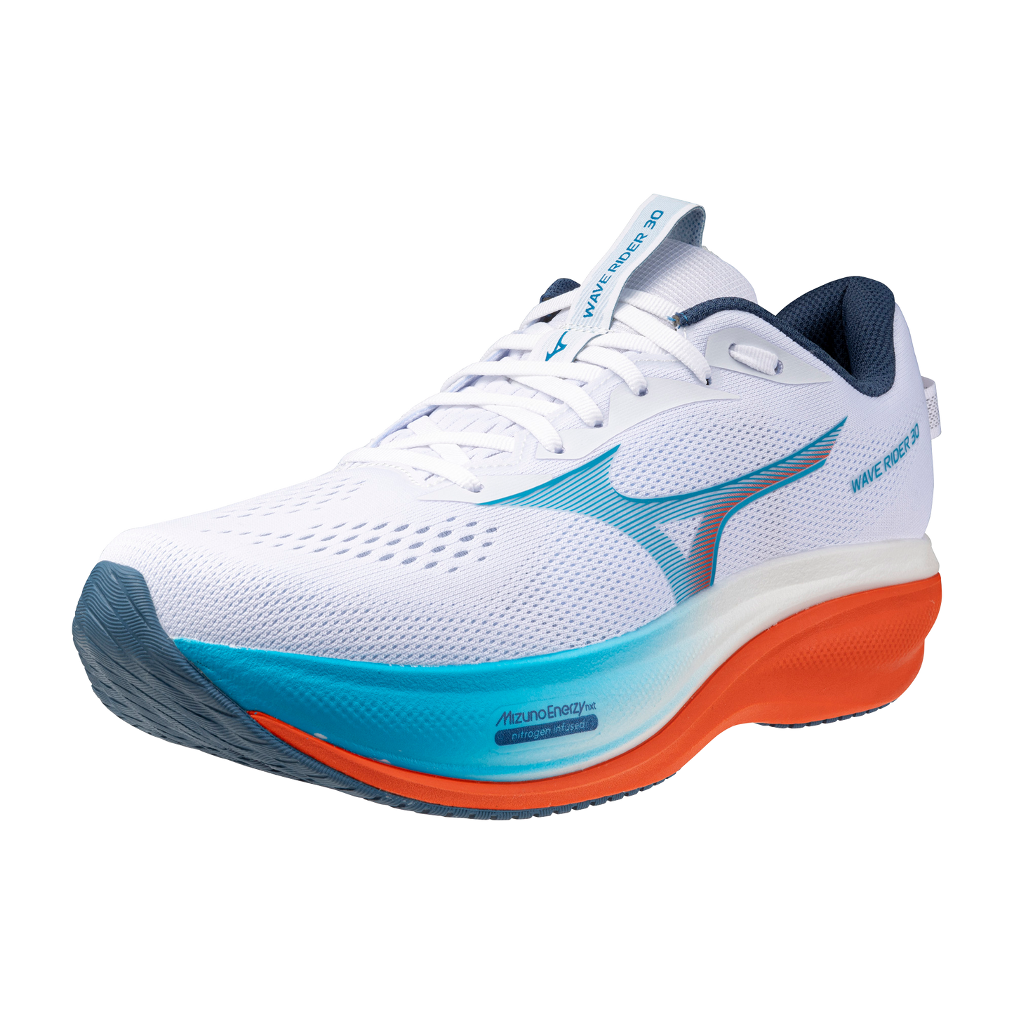 Mizuno Wave Rider 30 Wide | White / Blue Jewel / Orange | Mens