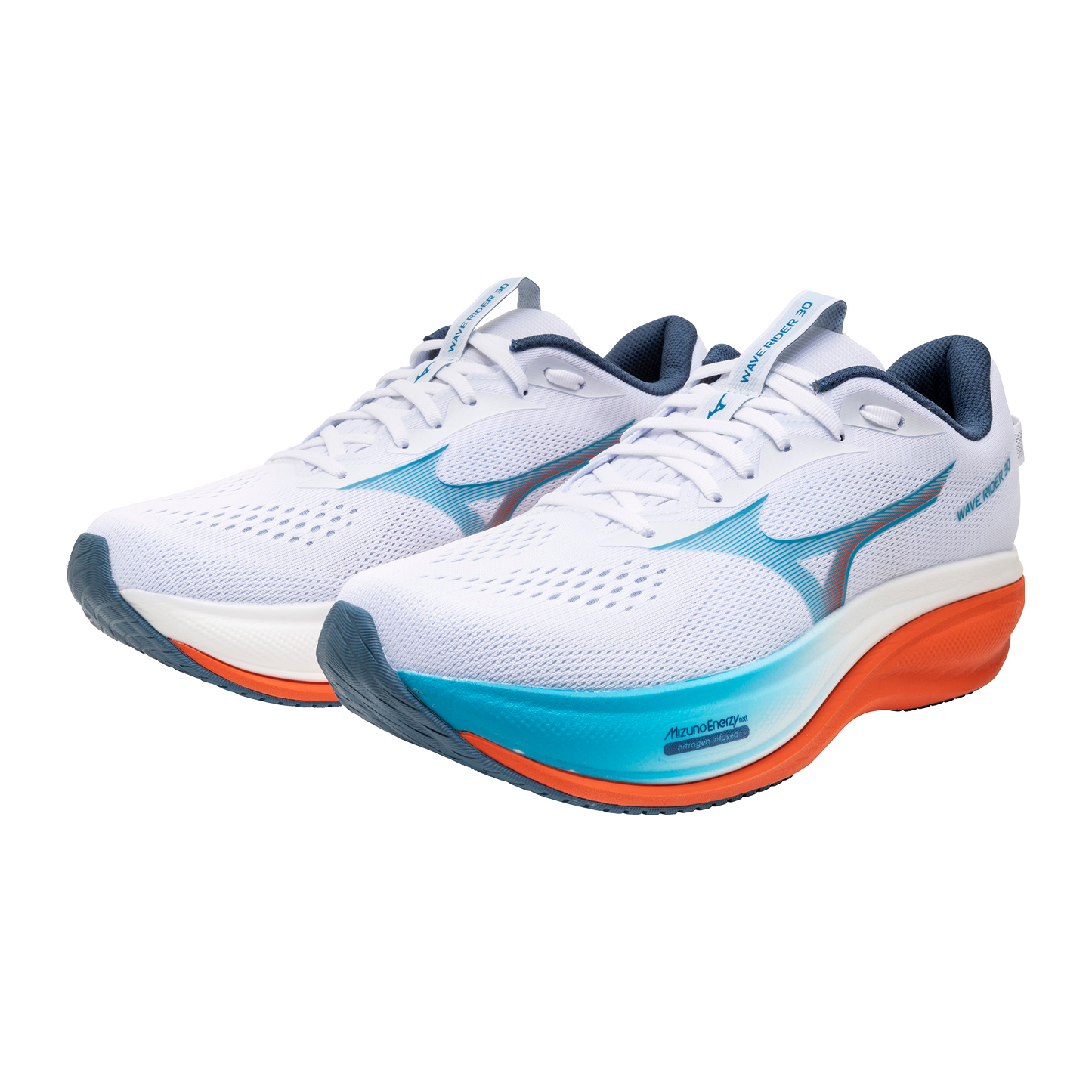 Mizuno Wave Rider 30 Wide | White / Blue Jewel / Orange | Mens