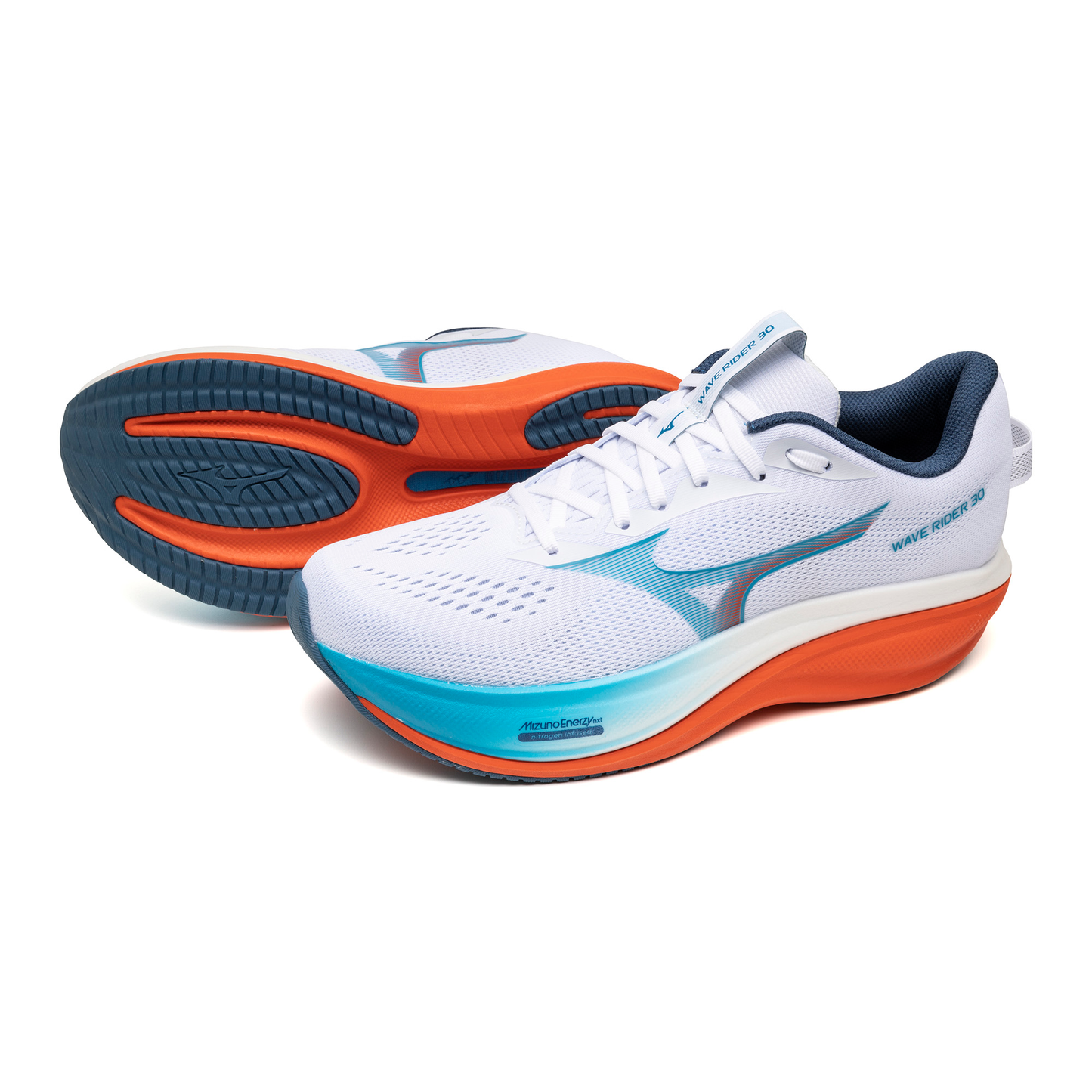 Mizuno Wave Rider 30 Wide | White / Blue Jewel / Orange | Mens