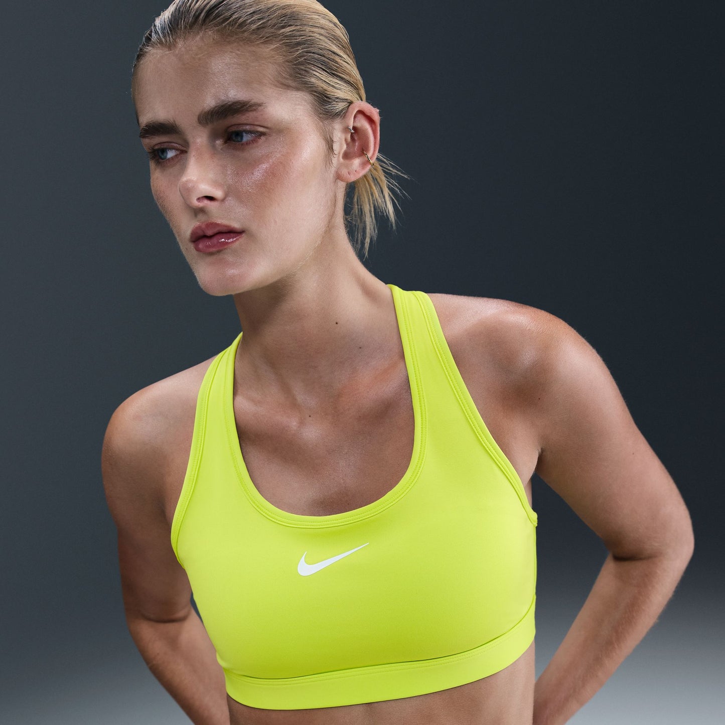 Nike Swoosh Medium Support Bra | Cyber / White | Womens