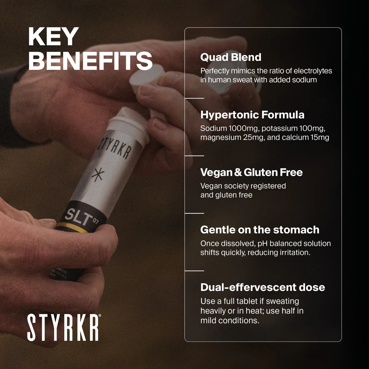 Styrkr SLT07 Quad-Blend Electrolyte Tablets | 1000mg Mild Citrus